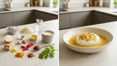 Krémové kokosové kari s krevetami: rychlá večeře s rýží, co voní po Asii