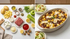 Zapečené brambory s mletým masem a sýrem: šťavnaté a s křupavým fenyklovým salátem