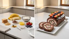 Nepečená smetanová roláda s jahodami a borůvkami: hotová bez trouby