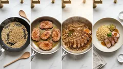 Vepřové plátky s tarhoňou: šťavnaté maso na cibulce a tarhoňa opečená nasucho