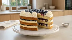 Borůvkový dort s vanilkovým krémem a šlehačkou – lehký a slavnostní