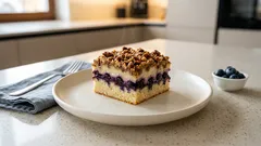 Borůvkový koláč s kondenzovaným mlékem a ořechovou drobenkou – vláčný i druhý den